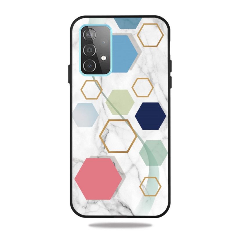 Cover for Samsung Galaxy A72 4G / A72 5G Sort Marmorfarvet Geometri