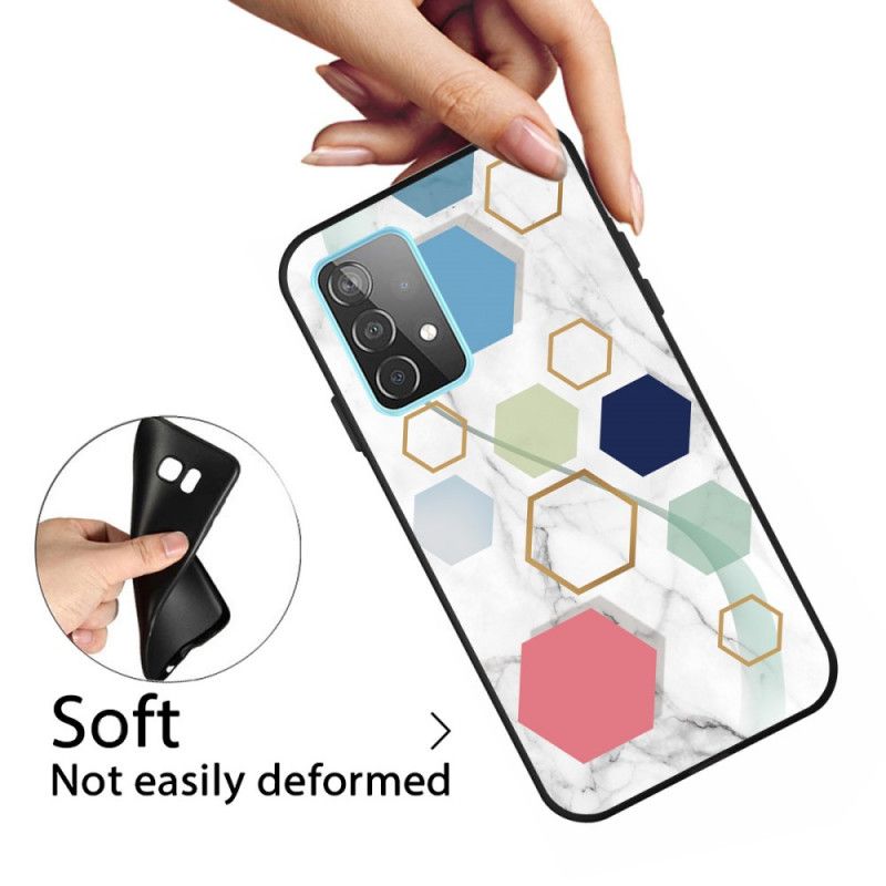 Cover for Samsung Galaxy A72 4G / A72 5G Sort Marmorfarvet Geometri