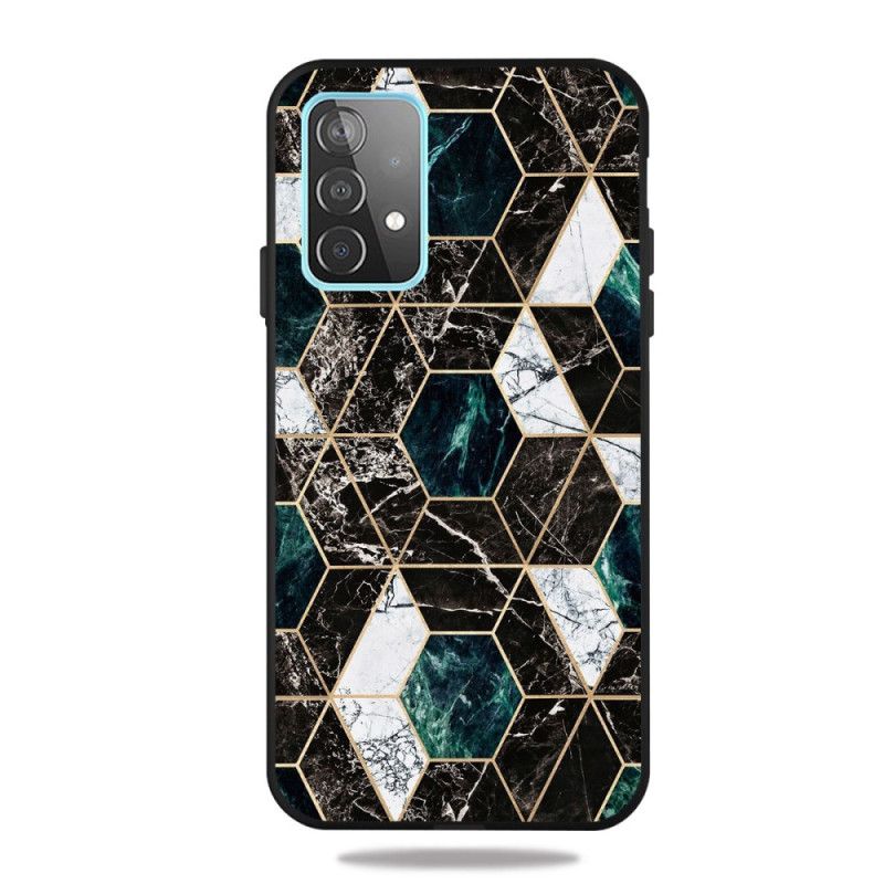 Cover for Samsung Galaxy A72 4G / A72 5G Sort Marmorfarvet Geometri