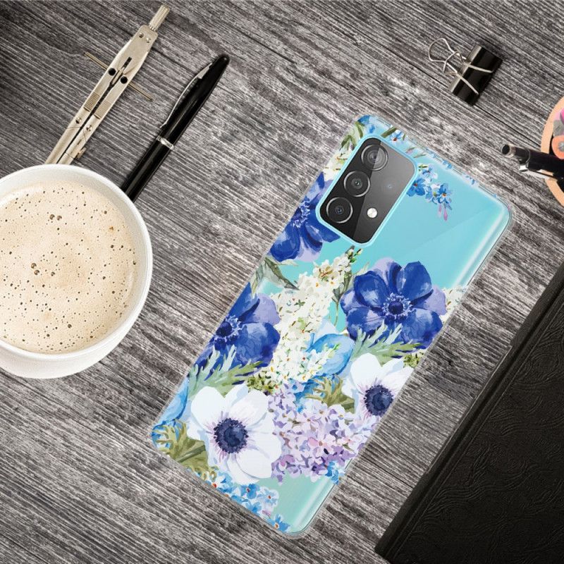 Cover Samsung Galaxy A72 4G / A72 5G Akvarelblå Blomster