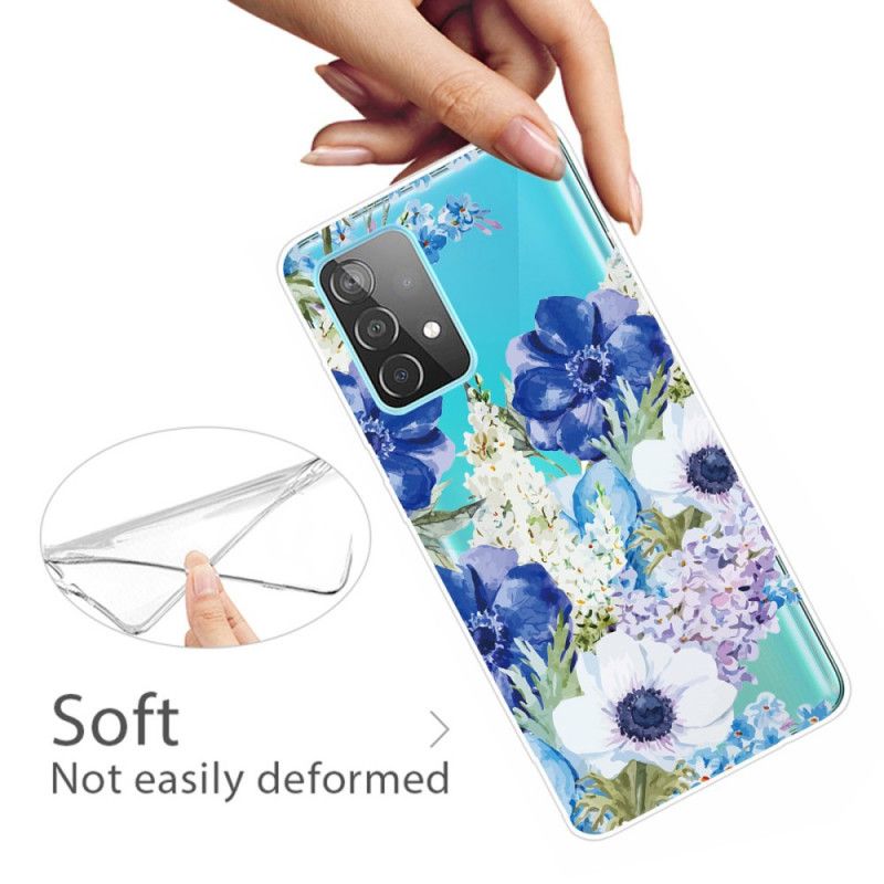 Cover Samsung Galaxy A72 4G / A72 5G Akvarelblå Blomster