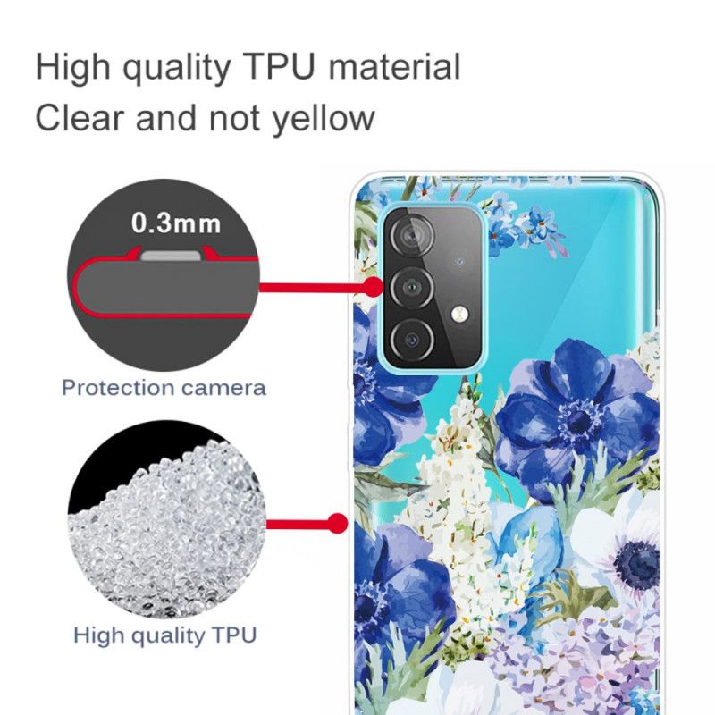 Cover Samsung Galaxy A72 4G / A72 5G Akvarelblå Blomster