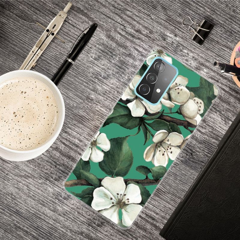 Cover Samsung Galaxy A72 4G / A72 5G Malede Hvide Blomster Beskyttelse