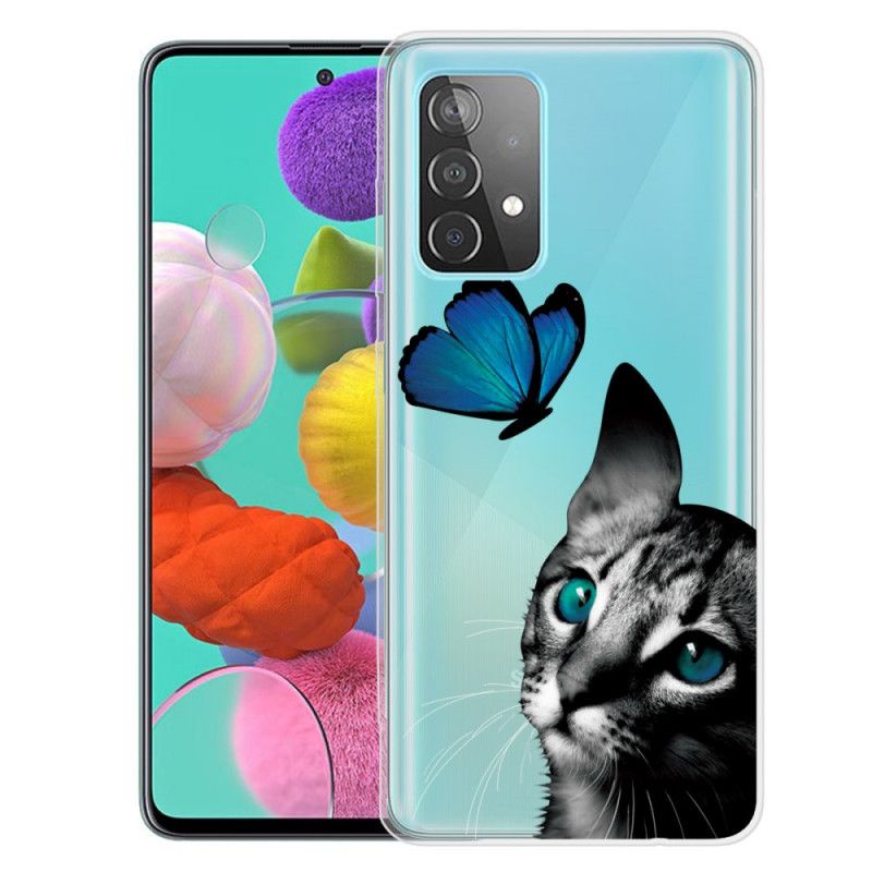 Cover Samsung Galaxy A72 4G / A72 5G Mobilcover Kat Og Sommerfugl