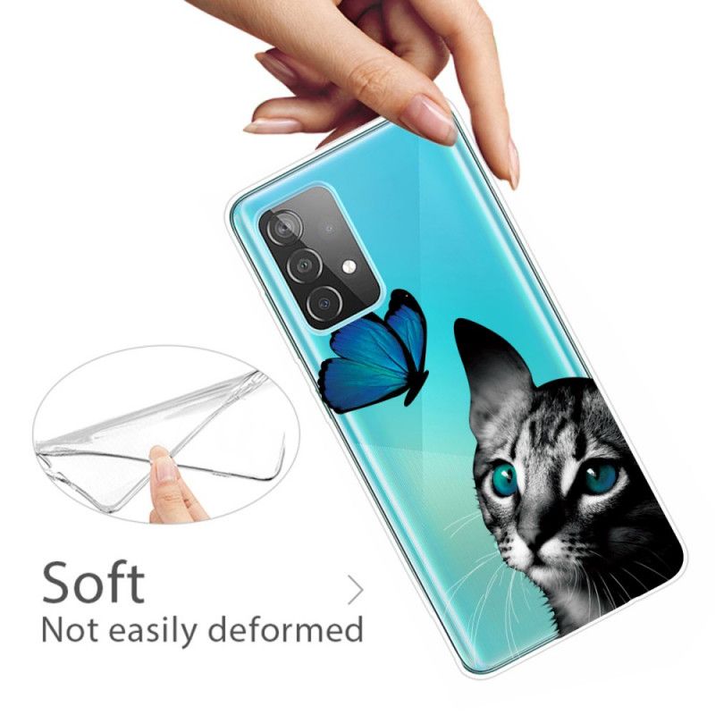 Cover Samsung Galaxy A72 4G / A72 5G Mobilcover Kat Og Sommerfugl