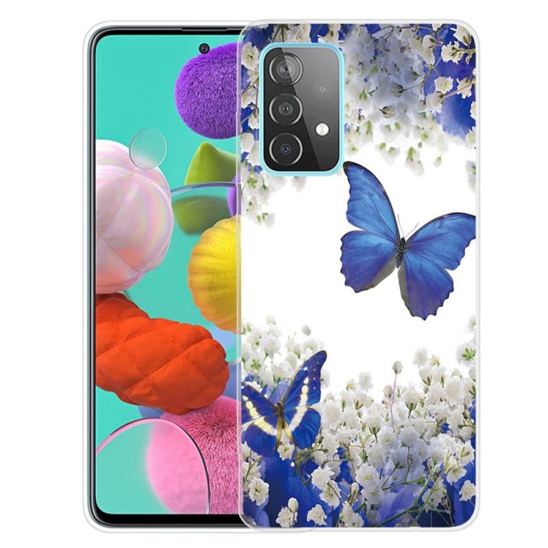 Cover Samsung Galaxy A72 4G / A72 5G Mørkeblå Design Sommerfugle