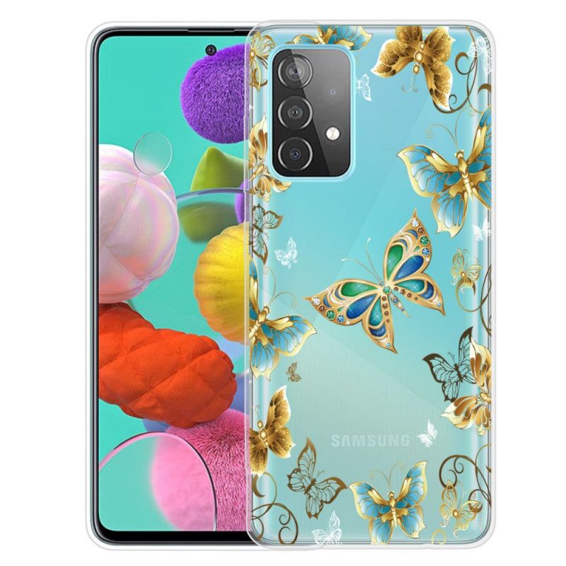 Cover Samsung Galaxy A72 4G / A72 5G Mørkeblå Design Sommerfugle