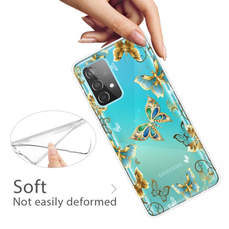 Cover Samsung Galaxy A72 4G / A72 5G Mørkeblå Design Sommerfugle