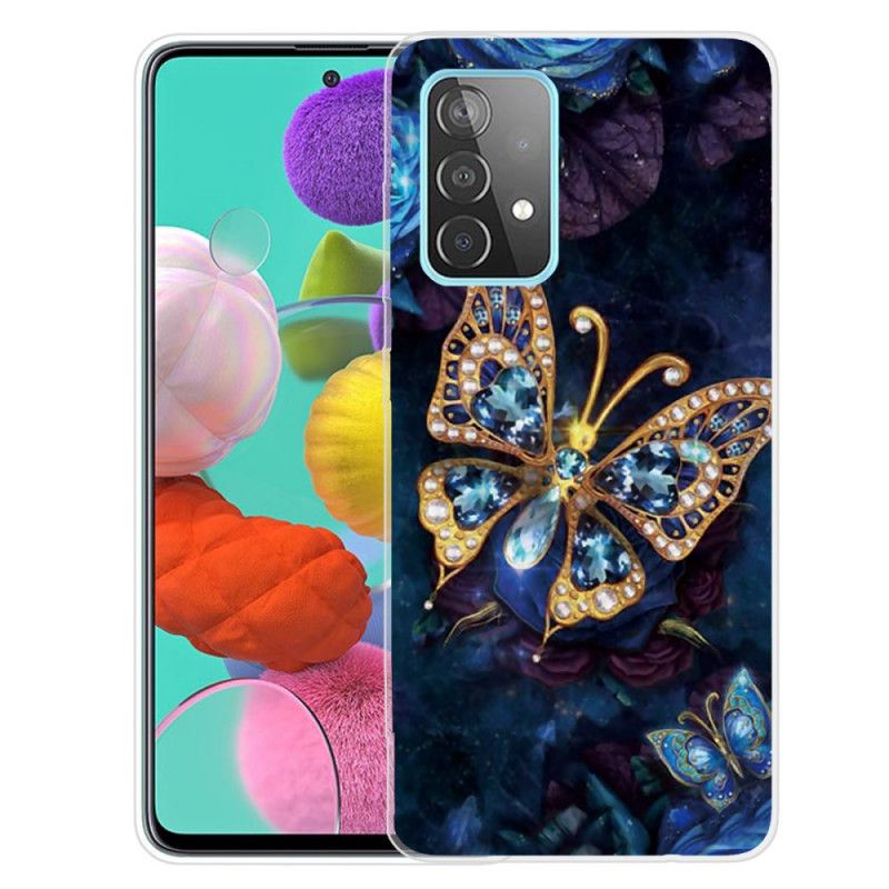 Cover Samsung Galaxy A72 4G / A72 5G Mørkeblå Luksus Sommerfugl