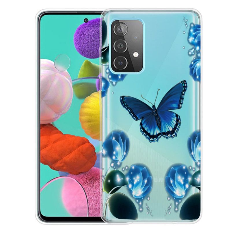 Cover Samsung Galaxy A72 4G / A72 5G Mørkeblå Luksus Sommerfugl