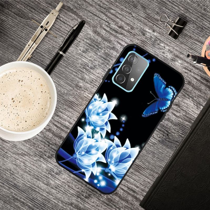 Cover Samsung Galaxy A72 4G / A72 5G Mørkeblå Mobilcover Blå Blomster