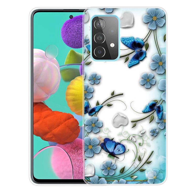 Cover Samsung Galaxy A72 4G / A72 5G Retro Sommerfugle Og Blomster Original