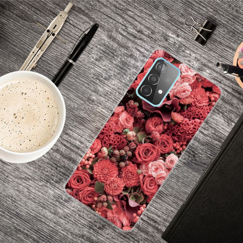 Cover Samsung Galaxy A72 4G / A72 5G Rød Intense Blomster Beskyttelse