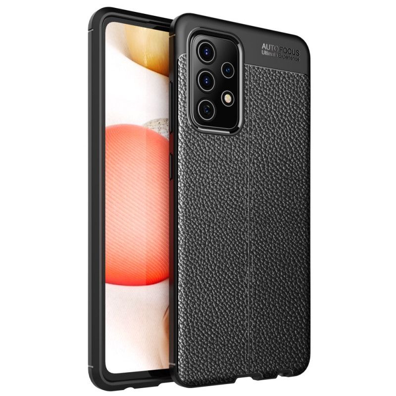 Cover Samsung Galaxy A72 4G / A72 5G Sort Dobbeltlinjeret Lychee-Effekt