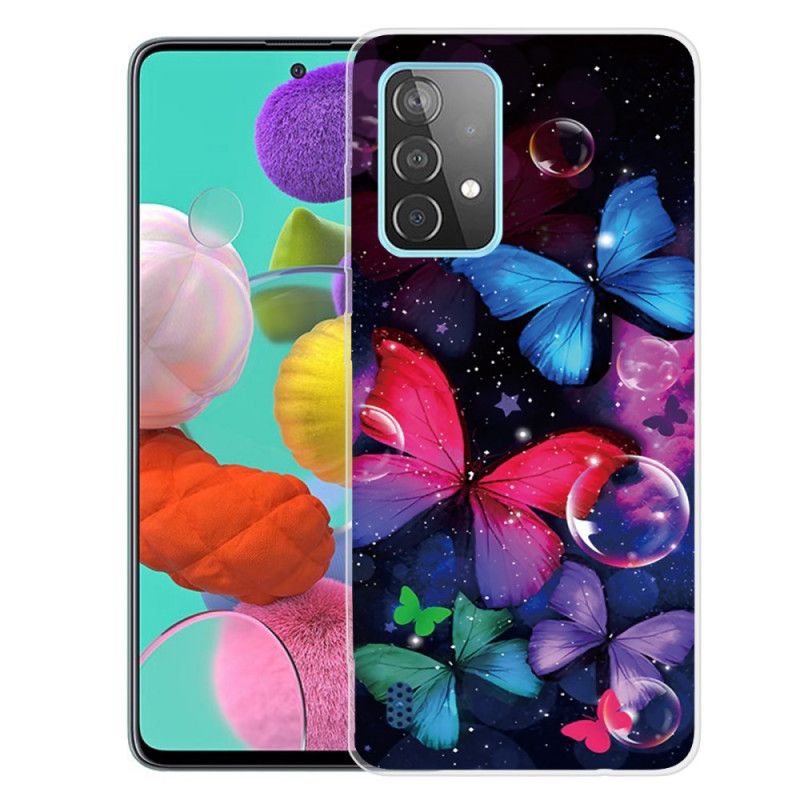 Cover Samsung Galaxy A72 4G / A72 5G Sort Fleksible Sommerfugle