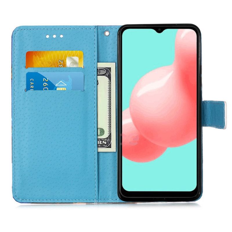 Flip Cover Læder for Samsung Galaxy A72 4G / A72 5G Eiffeltårnet Sommerfugle Med Rem