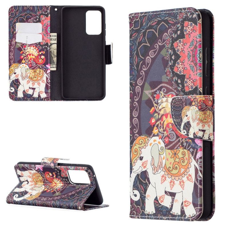 Flip Cover Læder for Samsung Galaxy A72 4G / A72 5G Etnisk Elefantmandala