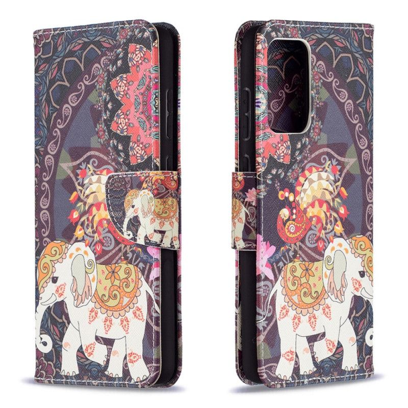 Flip Cover Læder for Samsung Galaxy A72 4G / A72 5G Etnisk Elefantmandala