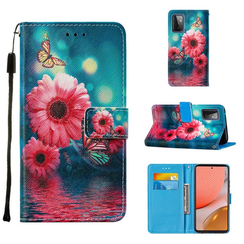 Flip Cover Læder Samsung Galaxy A72 4G / A72 5G Blomster Og Sommerfugle