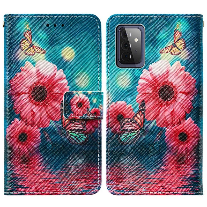 Flip Cover Læder Samsung Galaxy A72 4G / A72 5G Blomster Og Sommerfugle