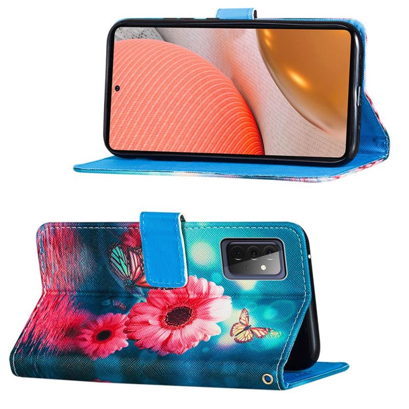 Flip Cover Læder Samsung Galaxy A72 4G / A72 5G Blomster Og Sommerfugle