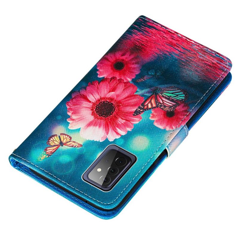 Flip Cover Læder Samsung Galaxy A72 4G / A72 5G Blomster Og Sommerfugle