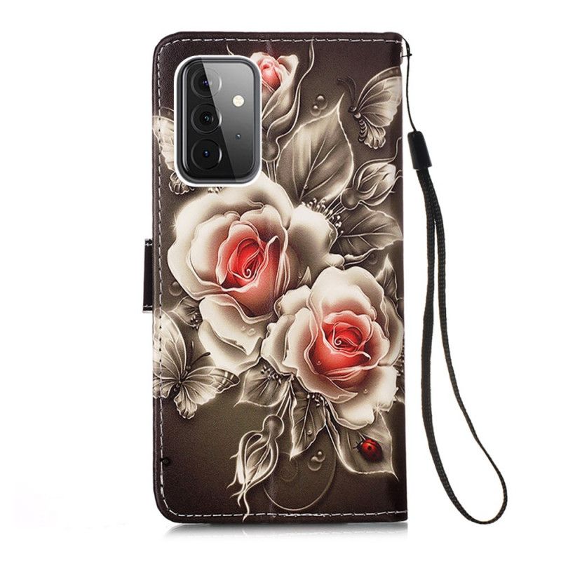 Flip Cover Læder Samsung Galaxy A72 4G / A72 5G Gyldne Roser