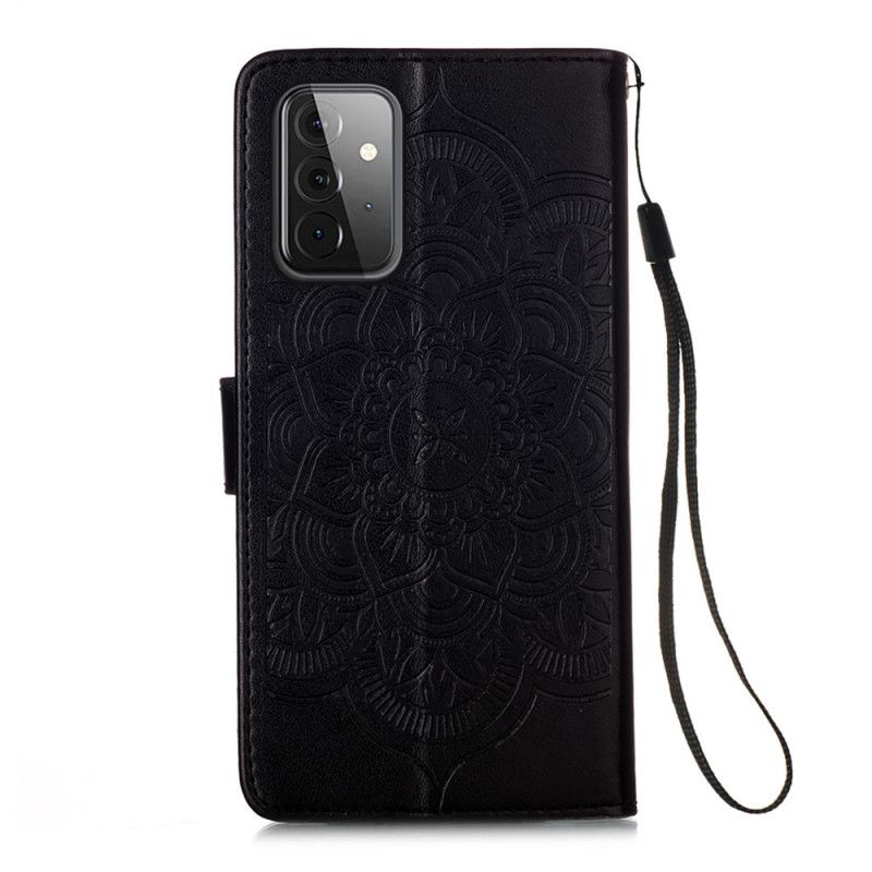 Flip Cover Læder Samsung Galaxy A72 4G / A72 5G Sort Dreamcatcher Print Og Rem Beskyttelse