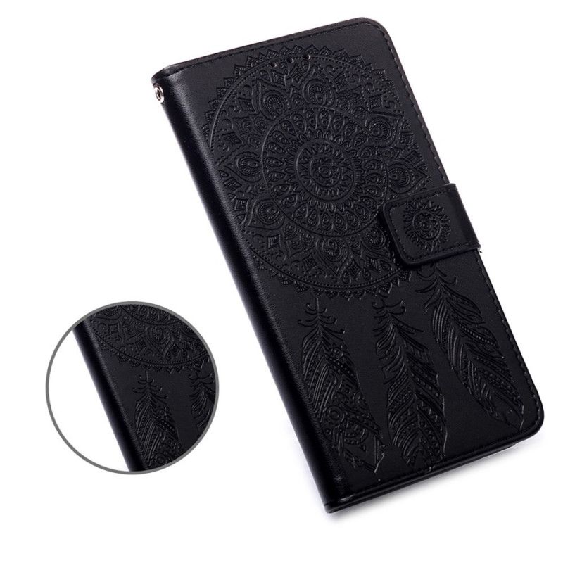 Flip Cover Læder Samsung Galaxy A72 4G / A72 5G Sort Dreamcatcher Print Og Rem Beskyttelse