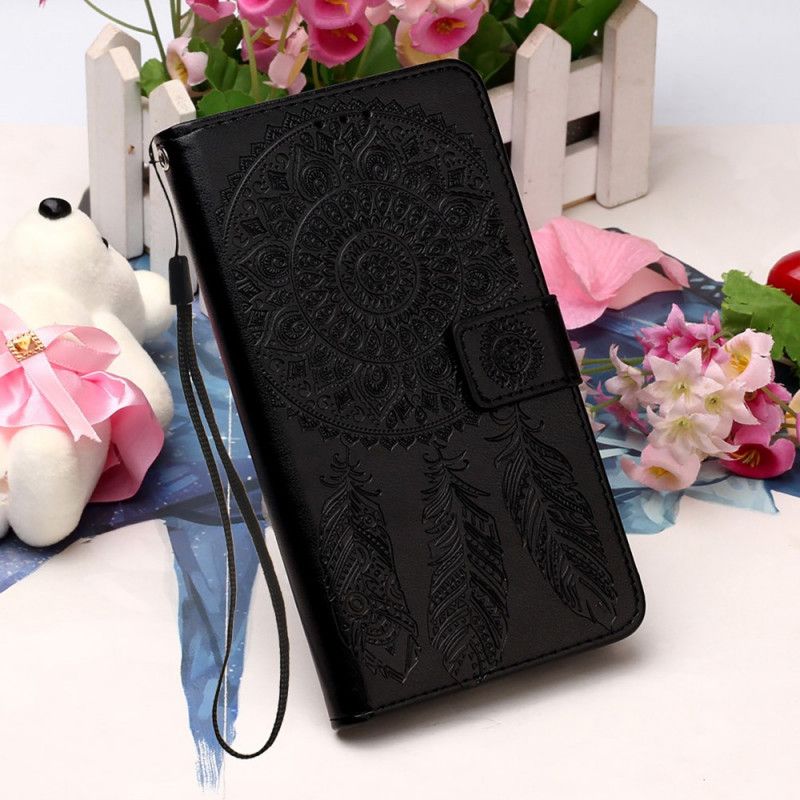 Flip Cover Læder Samsung Galaxy A72 4G / A72 5G Sort Dreamcatcher Print Og Rem Beskyttelse