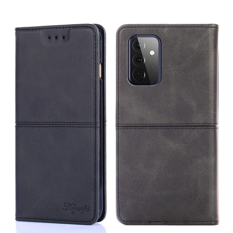 Læder Cover Samsung Galaxy A72 4G / A72 5G Sort Couture Læder Stil