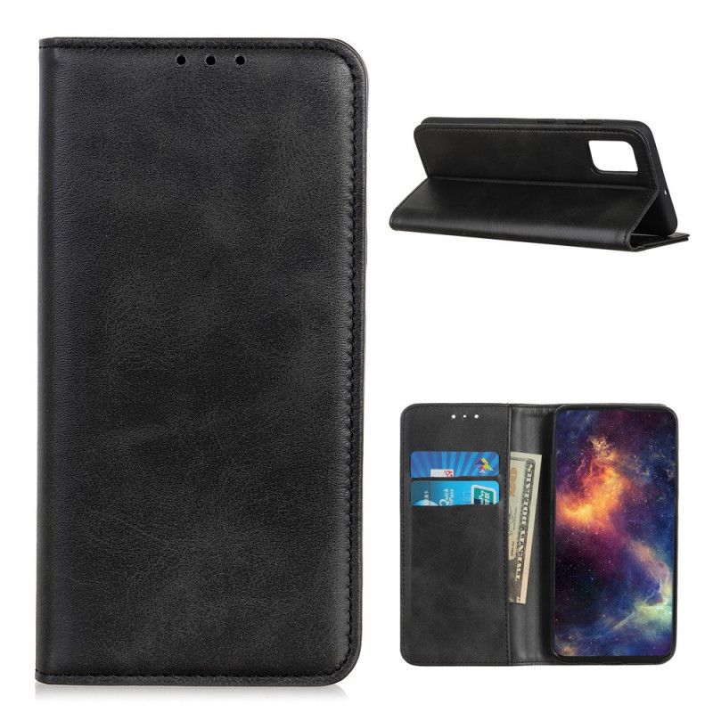 Læder Cover Samsung Galaxy A72 4G / A72 5G Sort Delt Læder