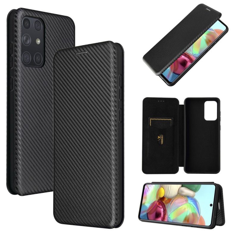 Læder Cover Samsung Galaxy A72 4G / A72 5G Sort Kulfiber Original