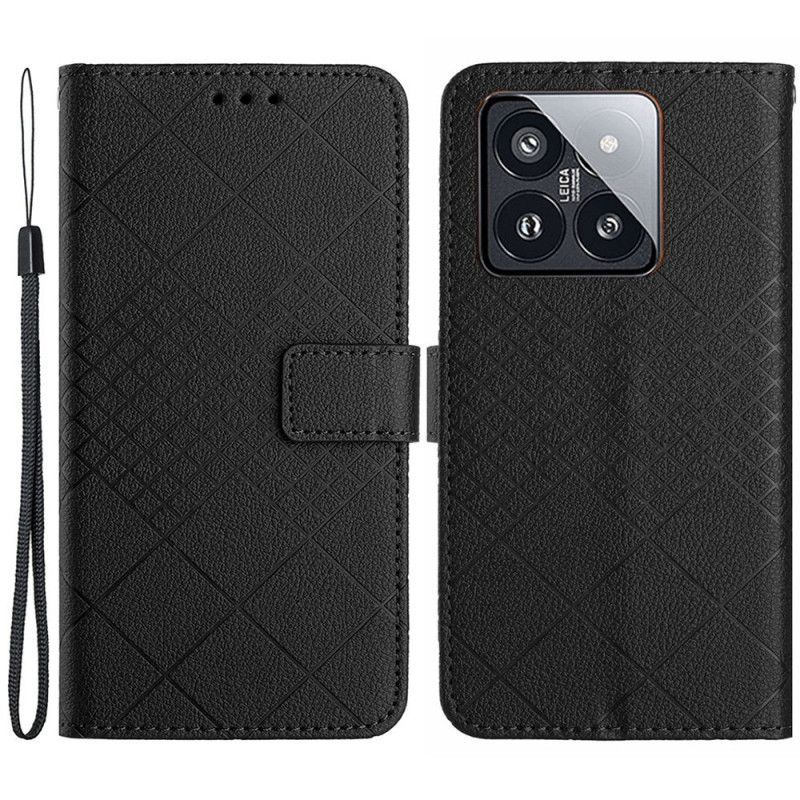 Flip Cover Xiaomi 14 Pro Strappy Diamond Mønster