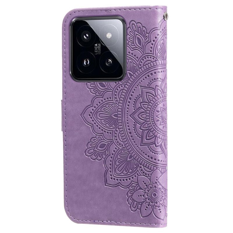 Læder Cover Xiaomi 14 Pro Telefon Etui Blomstermønster Med Rem