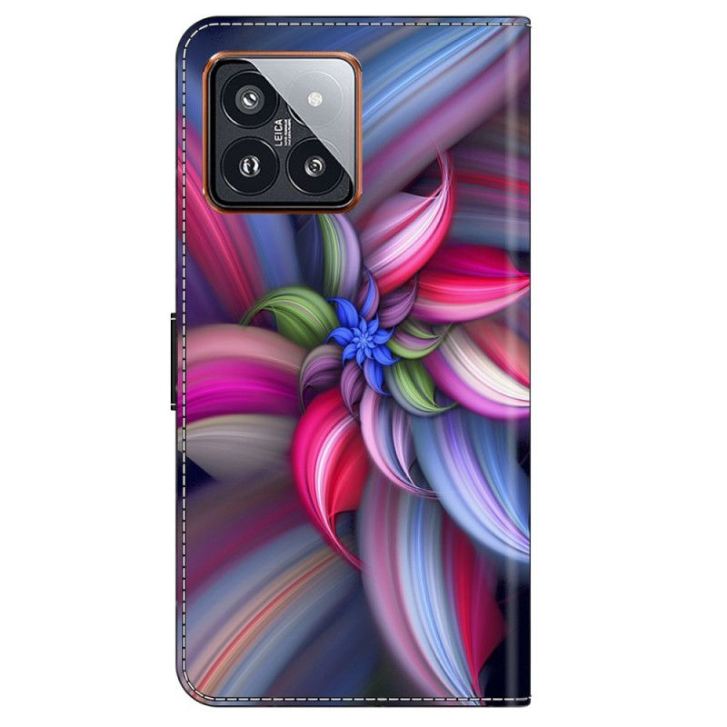 Læder Cover Xiaomi 14 Pro Telefon Etui Farverige Blomster