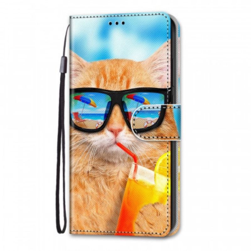 Læder Cover Samsung Galaxy M53 5G Med Snor Strappy Star Cat