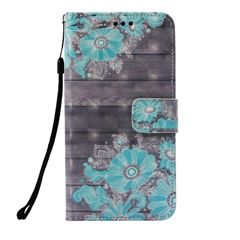 Flip Cover Læder for Nokia 7.1 Blå Blomster