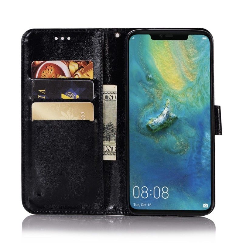 Flip Cover Læder for Huawei Mate 20 Pro Sort Vintage Lædereffekt Med Rem