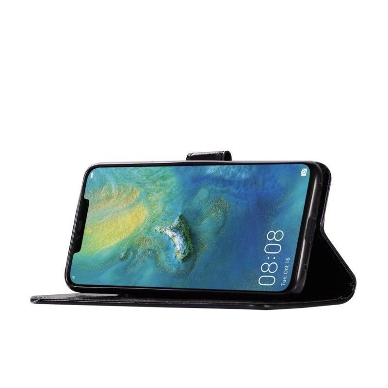 Flip Cover Læder for Huawei Mate 20 Pro Sort Vintage Lædereffekt Med Rem