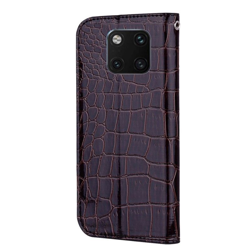 Læder Cover Huawei Mate 20 Pro Sort Krokodillehudeffekt Og Pailletter