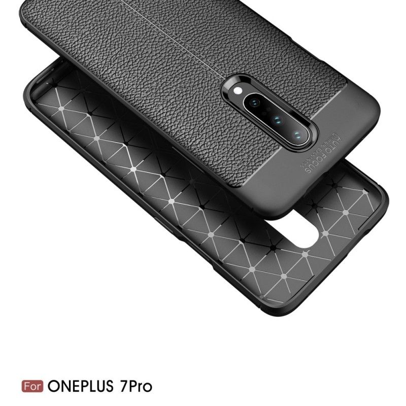 Cover OnePlus 7 Pro Sort Dobbelt Line Lychee Læder Effekt Original