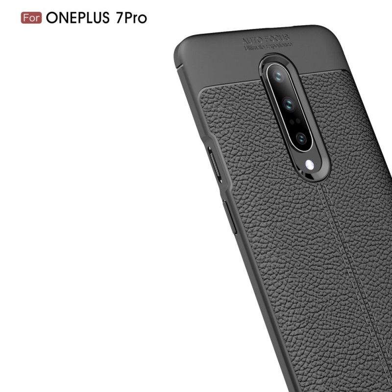 Cover OnePlus 7 Pro Sort Dobbelt Line Lychee Læder Effekt Original