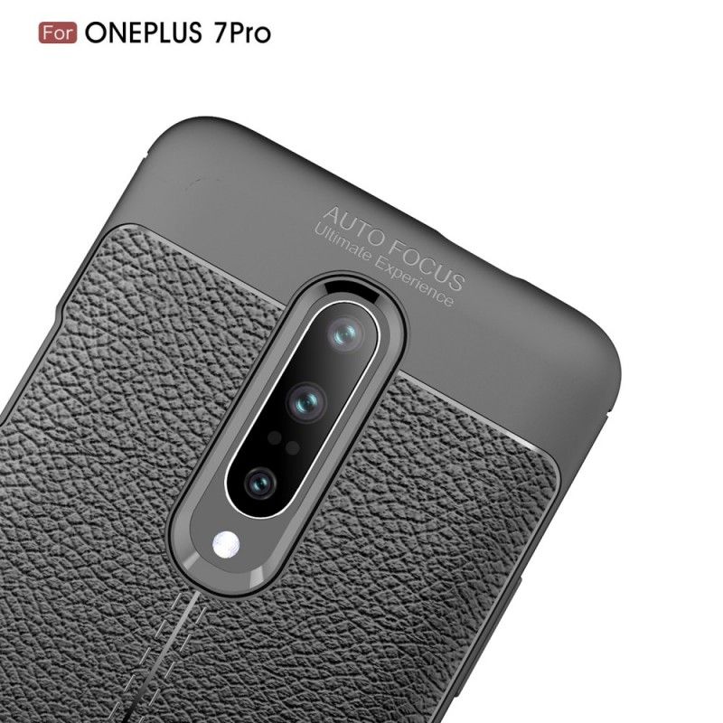 Cover OnePlus 7 Pro Sort Dobbelt Line Lychee Læder Effekt Original