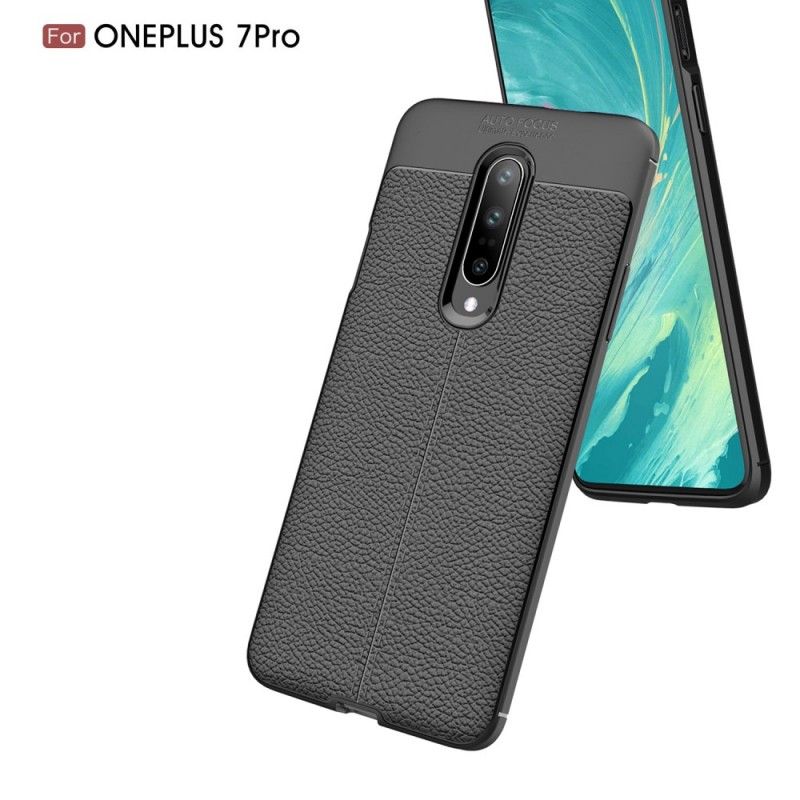 Cover OnePlus 7 Pro Sort Dobbelt Line Lychee Læder Effekt Original