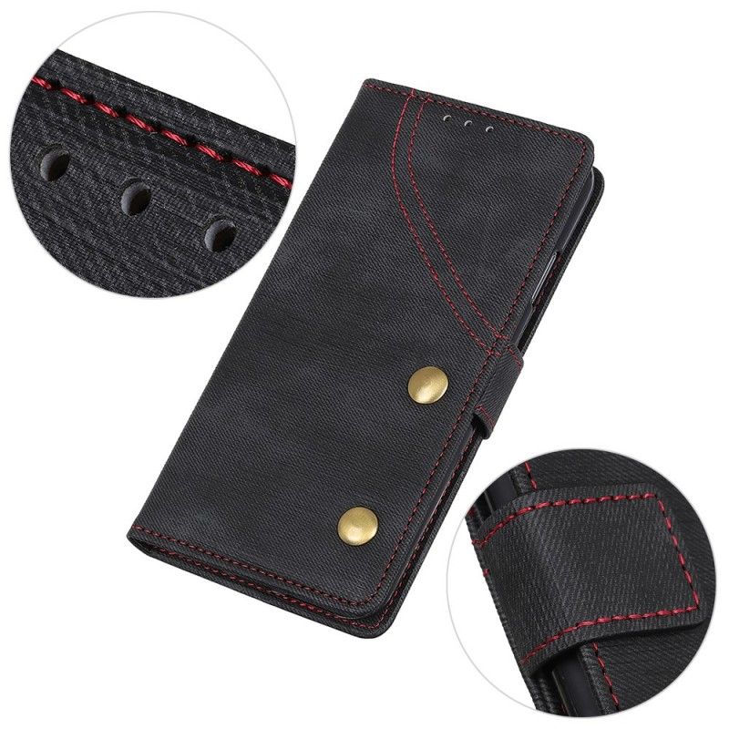 Flip Cover Læder OnePlus 7 Pro Sort Jeans Knapper Original