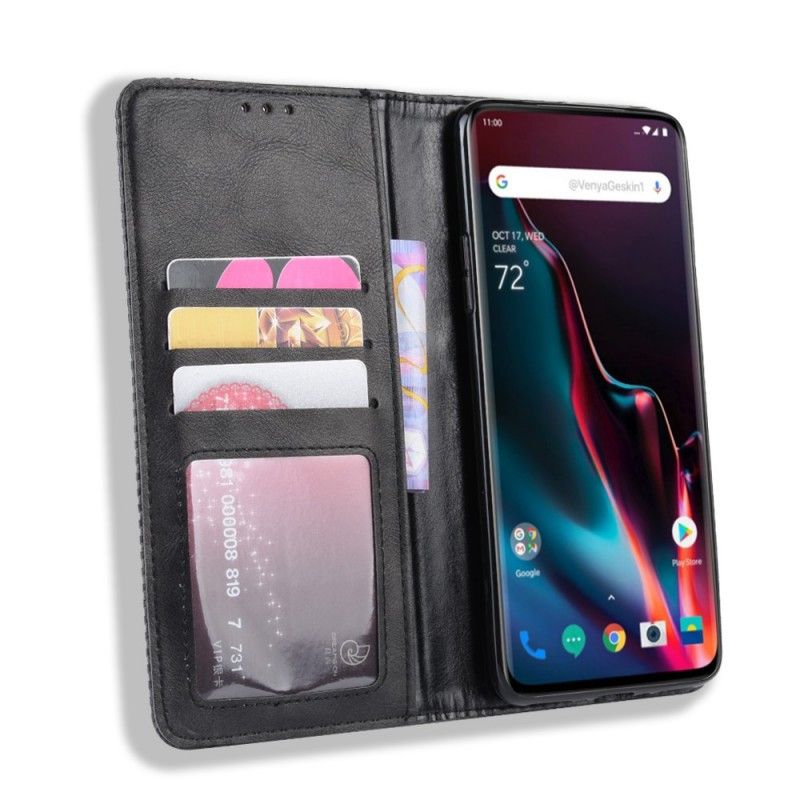 Læder Cover OnePlus 7 Pro Sort Stiliseret Vintage Lædereffekt