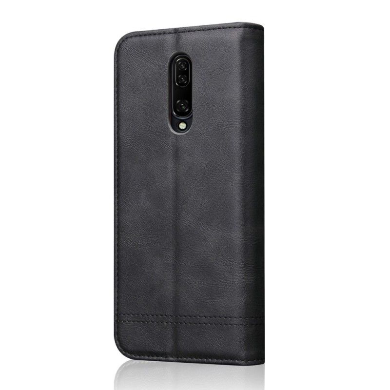 Læder Cover OnePlus 7 Pro Sort Syet Lædereffekt Original