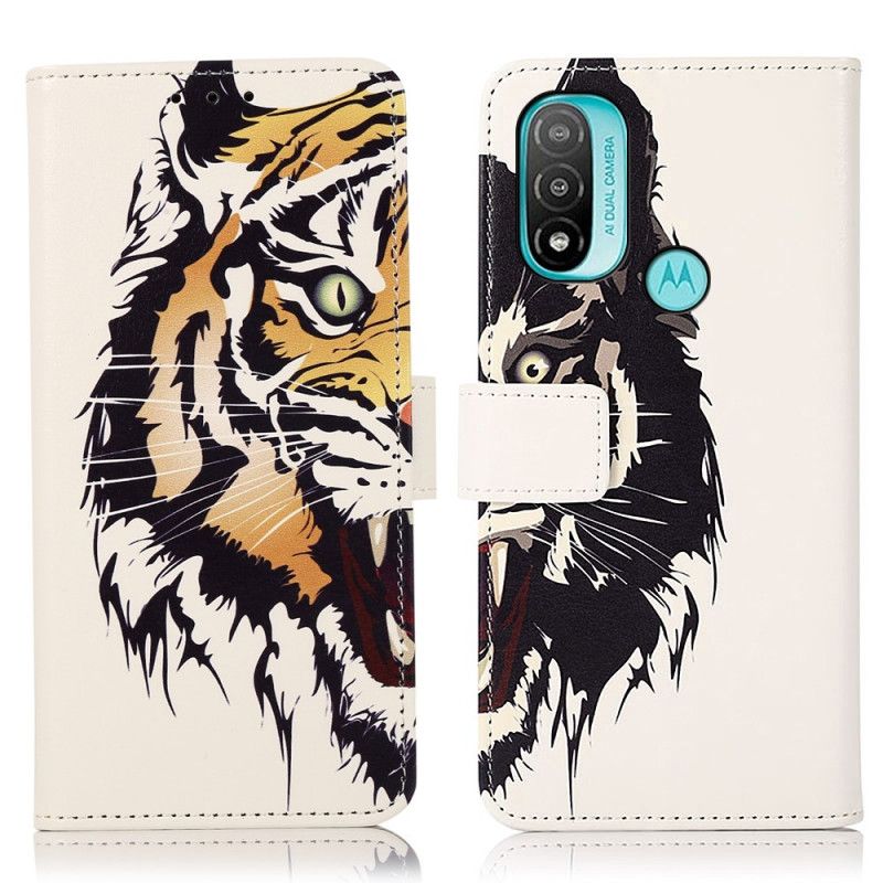 Flip Cover Moto E20 / E30 / E40 Fierce Tiger