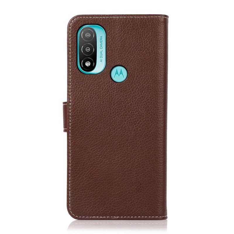 Flip Cover Moto E20 / E30 / E40 Litchi-eksponerede Sømme